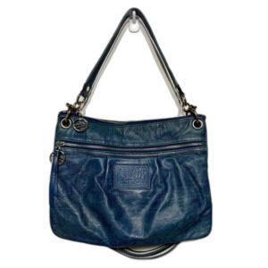 Coach Poppy Leather Hip Crossbody Bag in Cobalt and Silver